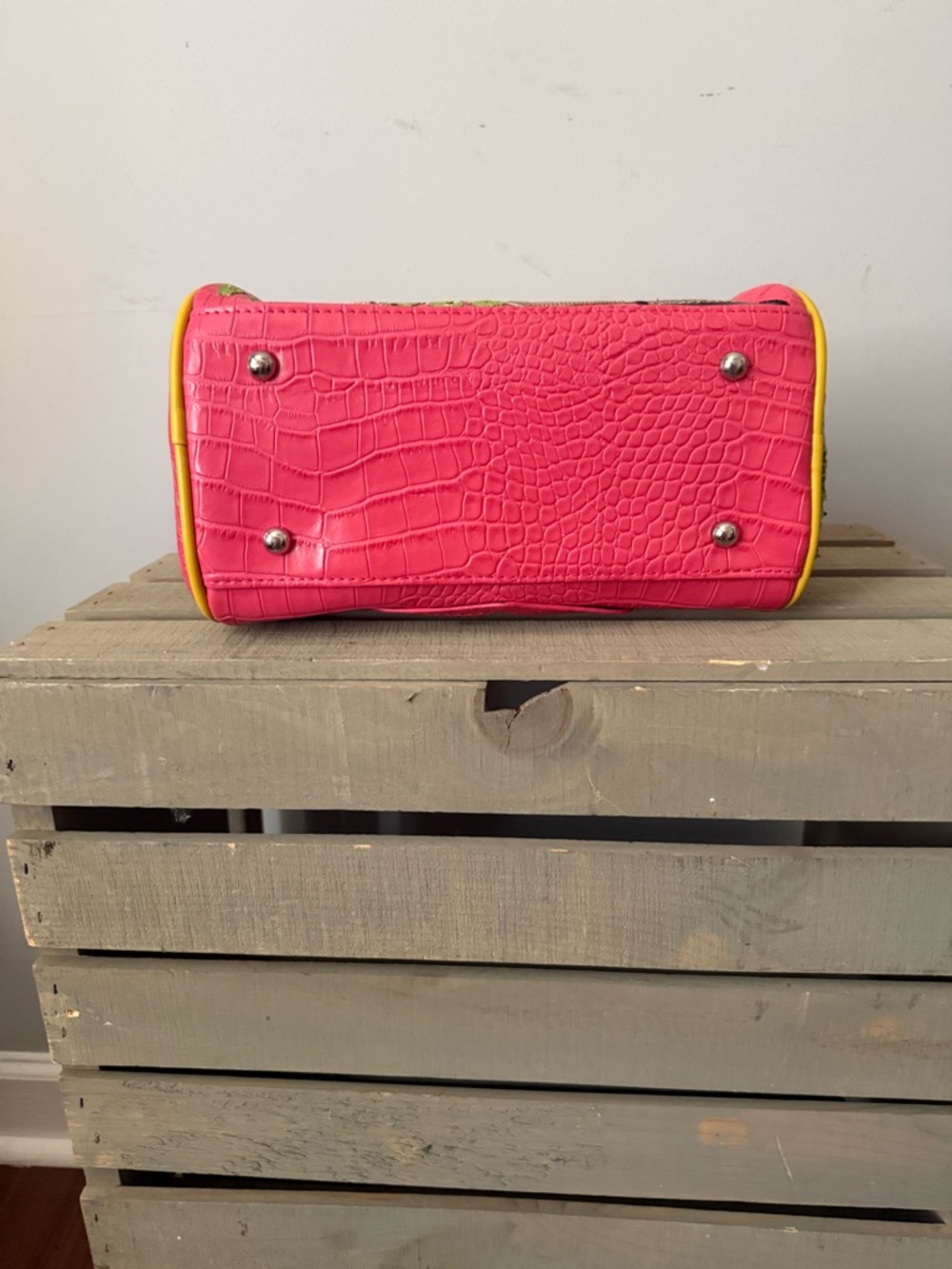 Colorful Appliqué Satchel with Yellow & Purple Accents - Picture 5 of 6